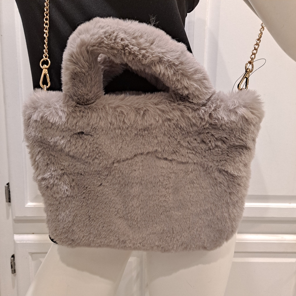 Expressions NYC Elegant Super Soft Faux Fur Shoulder Bag with Gold Chain